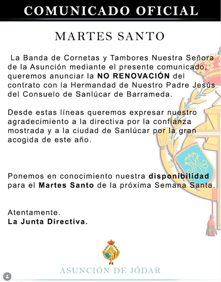 🔹| COMUNICADO OFICIAL | MARTES SANTO | 
